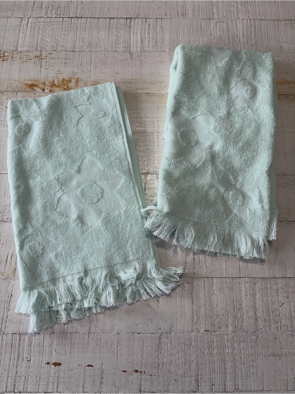 Wild Sage Florence Flowers Hand Towels Set of 2 NWT Mint Green Cotton 16x26 Boho